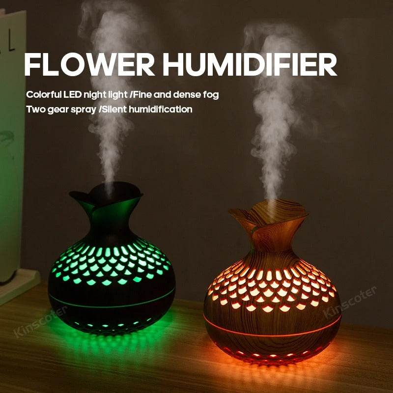 Wood Grain Flower Humidifier 300ml Aroma Diffuser Atomizer