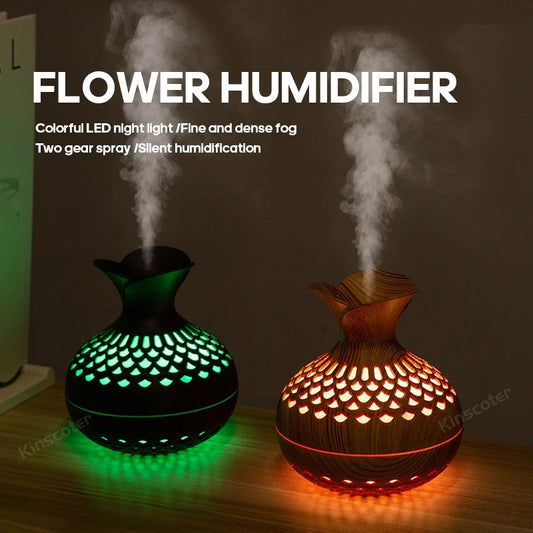 Wood Grain Flower Humidifier 300ml Aroma Diffuser Atomizer