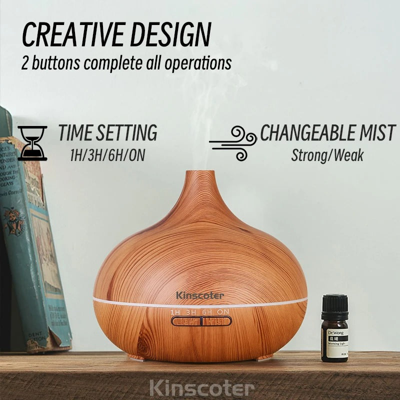 Aromatherapy Essential Oil Diffuser Wood Grain Ultrasonic Air Humidifier