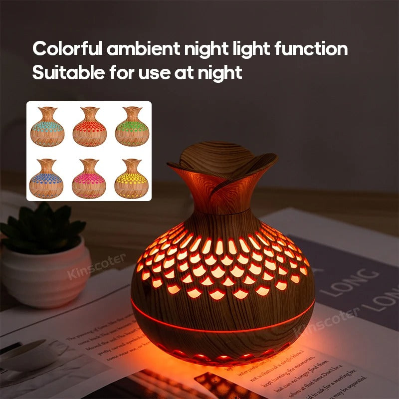 Wood Grain Flower Humidifier 300ml Aroma Diffuser Atomizer