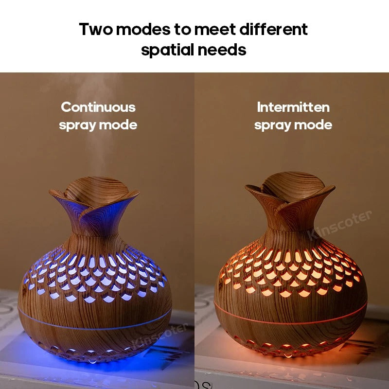 Wood Grain Flower Humidifier 300ml Aroma Diffuser Atomizer