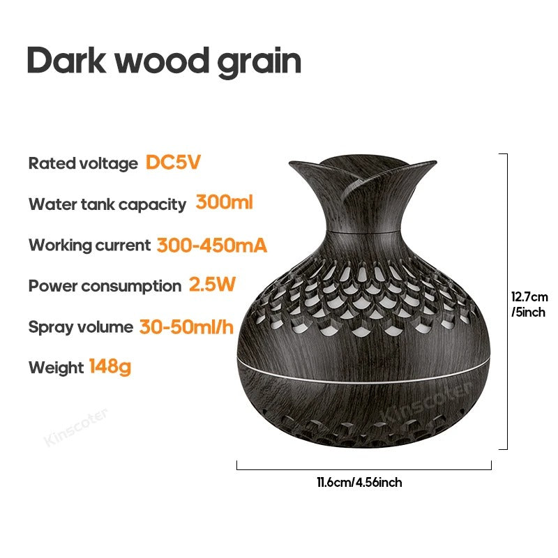 Wood Grain Flower Humidifier 300ml Aroma Diffuser Atomizer